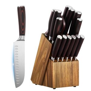 Set di 15 coltelli da cucina in acciaio inossidabile ad alto tenore di carbonio con blocco affilacoltelli e posate resistenti alla ruggine (lame 3CR13) - Product Image 1