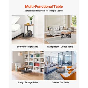 Industrial-Style 3-Piece Coffee <b>Table</b> <b>Set</b> 31.5 in Round Living Room <b>Table</b> with 2 End <b>Side</b> <b>Tables</b> Easy Assembly Required - Product Image 4