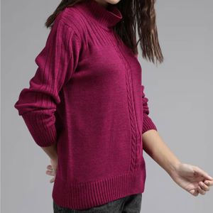 Pull col roulé 100 % laine pour femme, tricoté à la main, manches longues, couleur unie, anti-boulochage, décontracté, hiver - Product Image 5