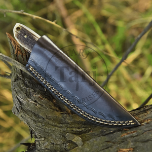 Couteau de chasse à lame fixe en acier Damas, fabriqué à la main, personnalisable OEM, manche en os de cerf, étui en cuir, garantie 3 ans - TARJ ENTERPRISES - Product Image 5
