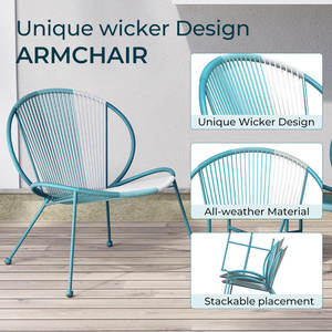 Juego de 3 juegos de jardín con marco de acero y Cuerda de ratán, muebles duraderos para exteriores - Product Image 5