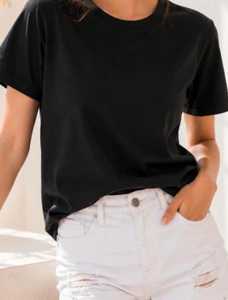 Camiseta de manga corta con cuello redondo para mujer, color negro y amarillo, informal, de corte regular, para verano - Product Image 3