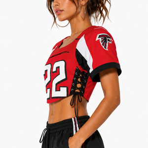 Camiseta Corta Estilo Y2K para Mujer, Diseño de Jersey de Fútbol Americano Rojo, Corte Recortado, Lazos Laterales, Manga Corta, Impresión de Número, OEM, ODM, Venta al Por Mayor, EE. UU. - Product Image 3