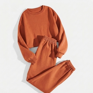 Conjunto Deportivo de Mujer en Algodón Lavanda, Cuello Redondo, Manga Larga, Color Sólido, Corte Holgado, Informal, para Otoño, Pantalones Largos - Product Image 6