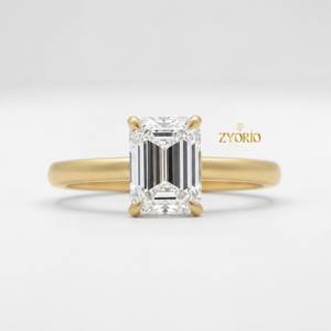 Anillo de Compromiso y Boda para Mujer, con Diamante Cultivado en Laboratorio, Corte Esmeralda, Chapado en Oro de 14K, Joyería Moderna para Fiestas - Product Image 4