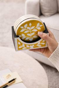 Best Quality Factory Wholesale <b>Table</b> <b>Coaster</b> Custom Designed Bamboo and Resin Inlay on Slate for Tea and Coffee - Product Image 6