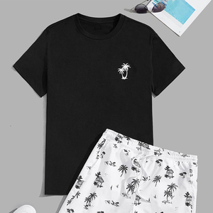 Conjunto de Verano de Dos Piezas para Hombre con Diseño de Logotipo Personalizado, Pantalones Cortos y Camiseta con Estampado Urbano, Tela de Rizo Transpirable de Poliéster/Algodón - Product Image 5