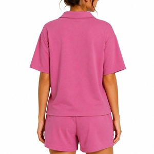 Conjunto de camisa polo de manga corta y pantalones cortos para mujer, conjunto de verano informal, holgado y de tela transpirable - Product Image 2