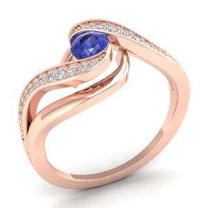 Anillos REYES Personalizados de Oro Sólido de 14K con Corte Brillante Redondo de 0.5 Quilates, Gema de Tanzanita Azul, Certificación GRA, Joyería de Moissanita - Product Image 2