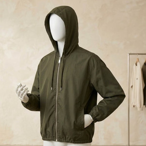 Chaqueta Blusón Verde Oliva para Hombre, Cortavientos, con Cierre de Cremallera, Casual, para Exteriores, Primavera, Corte Regular, Material de Poliéster, Parte Delantera Impermeable - Product Image 3