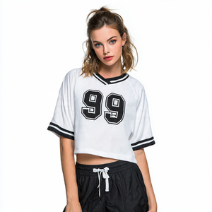 Available in Different Option Crop <b>Top</b> Short Sleeve V-Neck <b>Mesh</b> Custom Print Sporty Loose Fit Trendy Crop <b>Tops</b> Customizable - Product Image 1