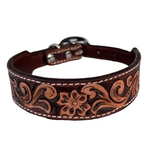 Collar de perro de 2 tonos tallado en cuero de alta calidad, fabricante indio superior y proveedor mayorista Saman exporta todos los tamaños disponibles - Product Image 2
