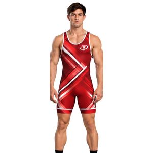Combinaison de lutte sans manches pour hommes, rouge et blanche, combinaison de compression athlétique, uniforme de sport pour la compétition et l'entraînement - Product Image 1