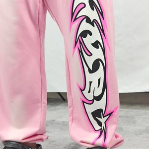 <b>Pink</b> Hooded <b>Tracksuit</b> <b>Set</b> Sublimation Print Streetwear Loose Fit Full Length Drawstring Pants Unisex Adult Winter Breathable - Product Image 2