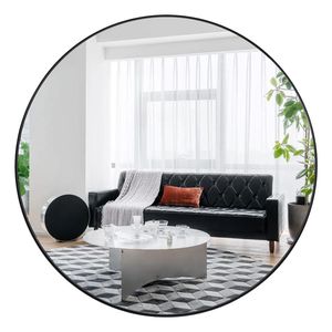 Specchio da parete moderno da 36 pollici con cornice profonda nera e metallo decorativo per camera da letto, soggiorno, ingresso o caminetto - Product Image 1