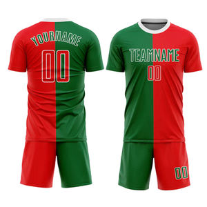 Conjunto de Camiseta y Pantalones Cortos de Fútbol Rojo y Verde para Hombre, Cuello Redondo, Manga Corta, Absorbe la Humedad, para Todas las Temporadas, Personalizable con Nombre y Número del Equipo - Product Image 1
