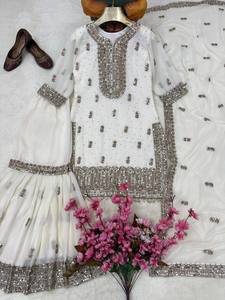 Ensemble indien pakistanais brodé Anarkali Salwar Kameez Dupatta en tissu filet pour mariage et fête - Product Image 6