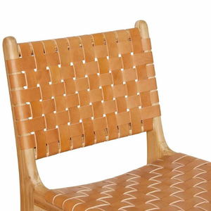 Chaise de salle à manger en cuir tressé de style moderne avec structure en teck pour l'ameublement de la maison et les ensembles de jardin - Product Image 6
