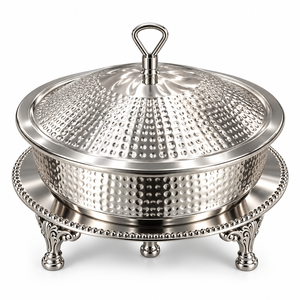 Zoravique Royal - Recipiente para calentar comida de acero inoxidable con diseño de cúpula martillada y soporte con adornos ornamentales, acabado espejo, sostenible y duradero - Product Image 1