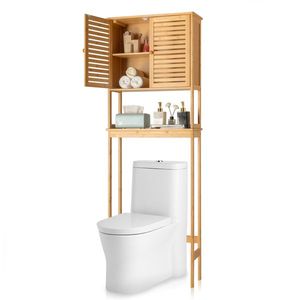 Mobiletto da bagno FCH Bamboo a 2 ante e 1 ripiano, colore burlywood, scaffali per riporre oggetti nel bagno - Product Image 1