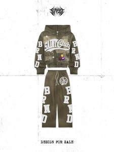 SAINT Club Tracksuit Full <b>Zip</b> Hoodie Sweatpants Set Unisex Streetwear Purple Black Olive Letter Print Autumn Adult Regular Fit - Product Image 4