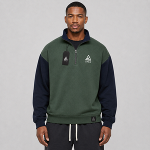 Sudadera con capucha de algodón 100% personalizada OEM/ODM con cremallera de un cuarto, diseño de bloques de color, bordado y estampado de logotipo, ideal para invierno. - Product Image 1