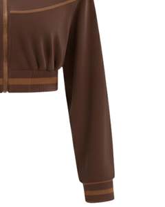 Veste polaire courte zippée marron personnalisée pour femme, sweat-shirt court décontracté et sportif à manches longues, léger, avec logo personnalisé, fournisseur OEM - Product Image 6