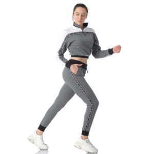 High Quality Women's Streetwear Jogging Suit Crop Top Zipper Sweat Shirts With Track Pants Tracksuit Set - Product Image 1