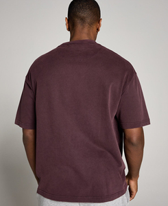 Men's Oversized Solid Color O-Neck Short Sleeve 100% Cotton Jersey T-Shirt Casual Fit Regular Length Plain Dyed Knitted Fabric - Product Image 5