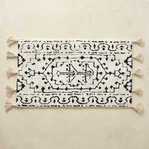Alfombra de Baño de Algodón 100% con Borlas, Super Absorbente, Antideslizante, Ecológica, Lavable, con Patrón Geométrico, Alfombra de Baño Suave - Product Image 1