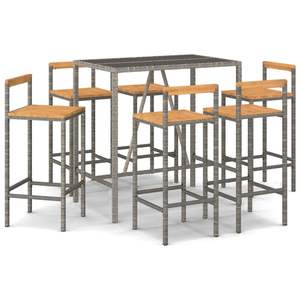Grand ensemble de bar de jardin en rotin PE gris avec repose-pieds – Collection de mobilier d'extérieur durable - Product Image 2