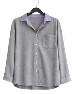 Ensemble deux pièces pour femme : chemise grise et pantalon large gris, tenue décontractée en coton et lin pour l'été, fabricant de vêtements sur mesure OEM - Product Image 1