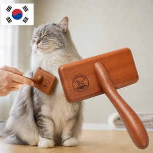 Brosse démêlante en bois pour animaux de compagnie, facile à utiliser, efficace pour l'élimination des poils, avec manche en bois, pour le toilettage et la perte de poils chez les animaux. - Product Image 1