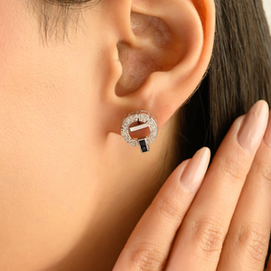 Art Deco Inspired Beautiful Circular Design Blue Sapphire & Diamond 925 Sterling <b>Silver</b> <b>Studs</b> Earrings - Product Image 4