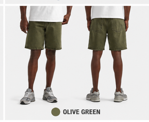 Shorts Bermuda en jean vert olive pour homme, taille mi-haute, fermeture éclair, logo frontal, décontracté, respirant, avec poches - Product Image 1