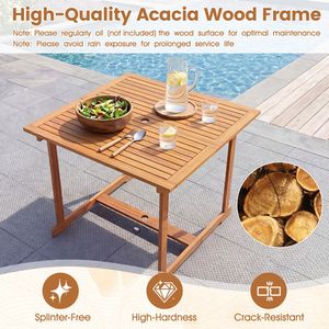 Tavolo da pranzo da esterno in legno di acacia da 35,5 pollici con foro per ombrellone e barra trasversale rinforzata per 4 persone - Product Image 4