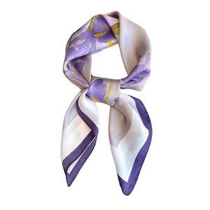 Purple Luxury Floral Print 70cm Silk Square Scarf Women Soft <b>Satin</b> Hairband Hands Bag Ribbons Foulard Neckerchief <b>Headband</b> Hijab - Product Image 3