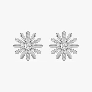Pendientes de Diamantes Cultivados en Laboratorio con Corte Redondo y Diseño Único, Oro Blanco de 14K, Diseño de Flor, 36 Piedras, Certificados por IGI, para Mujer - Product Image 4
