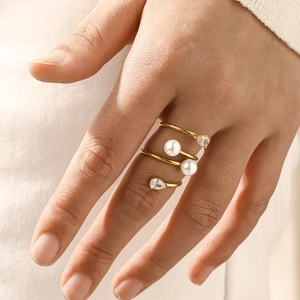 Geometric Design Inlay Stainless Steel <b>Ring</b> 304 with 18K Real Gold PVD Coated Electroplated Fashion Jewelry <b>Rings</b> for Women - Product Image 1