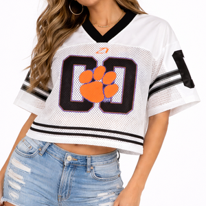 Breathable Polyester Mesh Women Cropped American Football Jersey Oversized Fit Sports <b>Top</b> V Neck Custom Logo Apparel OEM Service - Product Image 4