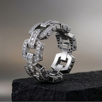 Bague de fiançailles pour homme RAAMAA en or blanc, plaqué rhodium, style hip-hop urbain, avec maillons mécaniques et diamants de laboratoire, best-seller