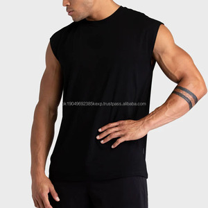 OEM Men's Service Custom Logo Design Sleeveless Men Cut Off <b>Black</b> Tank <b>Tops</b> - Product Image 3