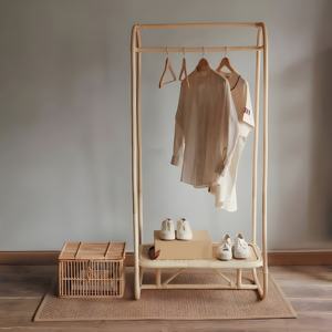Porte-vêtements en rotin, armoire ouverte sur pied, support de rangement pour vêtements - Product Image 3