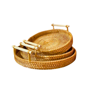 Plateau en rotin tissé à la main, panier de rangement pour fruits, plateau décoratif artisanal pour boutiques et cadeaux, artisanat vietnamien - Product Image 1