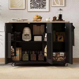 Carrello da Cucina con Ruote e Ripiano a Scomparsa, Stile Rustico, 51 Pollici, con Scomparti Interni, per Cucina - Product Image 4