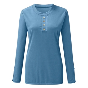 Women's Cotton Ribbed Henley T Shirt Long Sleeve Button Front Knitted Tee Casual Regular Fit Breathable Custom Logo - Product Image 6