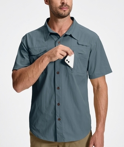 Nueva Llegada, Camisas de Pesca para Hombre con Protección Solar UPF50, Camisas de Pesca de Manga Corta Personalizadas con Botones, Estilo Estadounidense - Product Image 1
