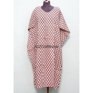 Vestido Maxi Kaftan para Mujer, 100% Algodón, Cuello en V, Sin Mangas, Silueta Ajustada, Cintura Natural, Estampado Floral, Primavera/Verano - Product Image 1