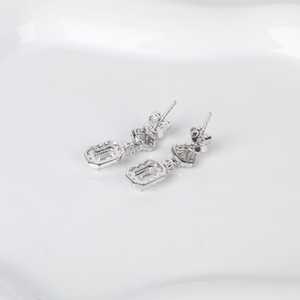 Moissanite Emerald Cut Diamond Dangle <b>Drop</b> Earrings with 925 Silver Fine Romantic Jewelry for Womens Engagement Gift - Product Image 5