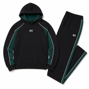 Ensemble de sweats à capuche en coton épais personnalisés, ensemble deux pièces, logo brodé personnalisable, passepoil contrasté, survêtement pour homme - Product Image 3